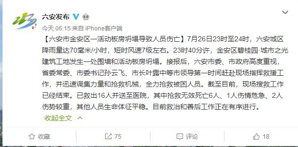 利来老牌国际安徽六安一楼盘工地发生围墙和活动板房坍塌已造成6人死亡3人重伤