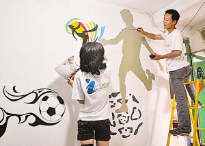 世界杯影响室内装修 家装创意足球彩绘